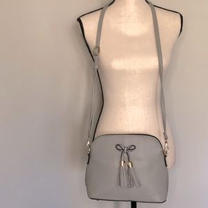 Light Gray Tassel Crossbody Gold Hardware Purse